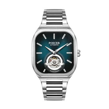 De înaltă calitate, cel mai bun-de vânzare de ceasuri de lux pentru barbati pătrat scobite luminoase din oțel inoxidabil automat mechanical ceas de moda