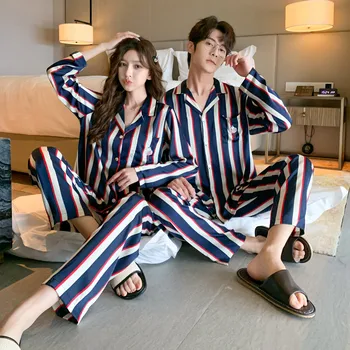 Design De Moda Costum De Pijama Femei Barbati Matase De Gheață Mâneci Lungi Acasă Colth Cupluri Satin Subțire Set De Pijamale De Vară Se Răcească Masculin Feminin