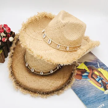 Designer de Brand Naturale Cowboy din Paie Împletite Bărbați și Femei în aer liber All-in-one de protecție Solară de Pescuit Pălărie de Plajă Cowboy Vest Capac