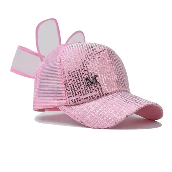 Drăguț Șapcă de Baseball pentru Femei Fată Strălucitoare Glitter Mare Bowknot Spate Plasă de Vară Șapcă pentru Femei