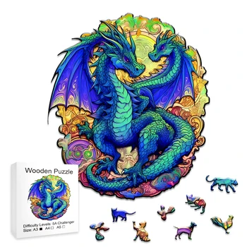Educație Cadou Minunat Joc Interactiv de Lemn Jucărie Animal Misterios Puzzle din Lemn puzzle Dragon Cadou pentru Adulți și Copii