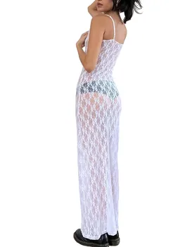 Elegant Lace V-Neck Maxi Rochie fără Mâneci pentru Femei Flowy a-Line Seara Rochie cu Bretele Spaghete Perfect pentru Evenimente Formale