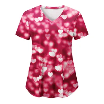 Femei De Moda Casual V Gâtului Ziua Îndrăgostiților Imprimate Cu Mâneci Scurte Îmbrăcăminte De Protecție Tee Top All - Tees
