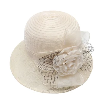Femei Organza Fascinator Biserica Pălărie Pliabilă Florale Găleată Pălărie Margine Largă Soare Găleată Pălărie de Vară pe Plajă Petrecere de Ceai