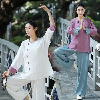 Femei Tai Chi Uniforme Tradițională Chineză Stil Oriental Wushu Performanță Costume de Lenjerie de pat din Bumbac Kung Fu Wing Chun Costum