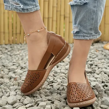 Femei Vara Plat Rotund Toe Sandale 2023 Nou Retro Butonul Sandale Confortabile Mary Jane Pantofi Confortabili pentru Femei Plus Dimensiune 43