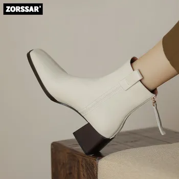 Femeile Chelsea Cizme Glezna cu toc Înalt Pantofi 2023 Nou de sex Feminin Elegant din Piele Cizme Moderne Iarna Cald Pluș Femeie Pantofi