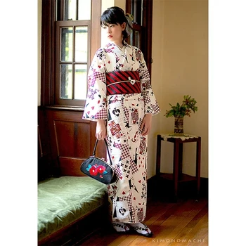 Femeile japoneze Tradiționale Kimono Pisici Moderne de Imprimare Retro Pentru Îmbrăcăminte YUKATA 163 cm