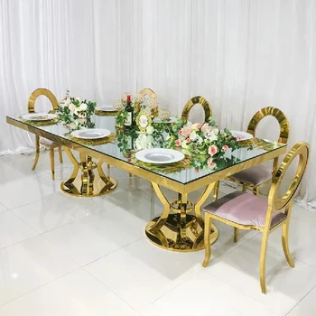 Fierbinte de vânzare de aur rama de inox masă de nuntă masă rotundă mdf de sus masă de banchet