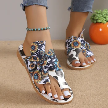 Flip Flop Sandale Femei 2023 Noi Florale Imprimare Doamnelor Sandale Plate Gladiator Pantofi Casual De Vara Zapatos De Mujer