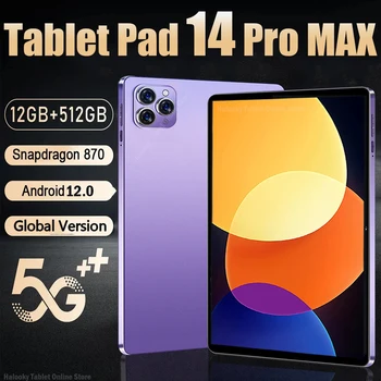 Global Original, Versiunea Pad 14 Pro Max Android Tablet PC-ul de 11 inch, Snapdragon 870 12GB 512GB Ecran IPS de 5 G Tableta Android 12 2023