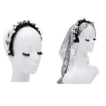 Gothics Craniu Hairband cu Voal pentru Femei Cosplay Costum pentru Petrecerea de Zi de la Moartea Păianjen Caciula Accesorii de Petrecere