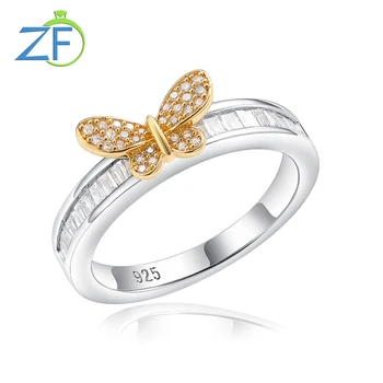 GZ ZONGFA Veritabil 925 de Argint Inel pentru Femei 100% Diamante Naturale 0.5 ct Fluture Galben de Logodna Bijuterii Fine