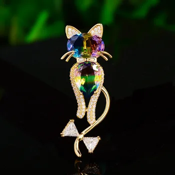 High-end de Personalitate de Moda Zircon Cat Brosa pentru Femei Delicate Animale Corsaj Accesorii Costum Guler Pin Bijuterii Ornament