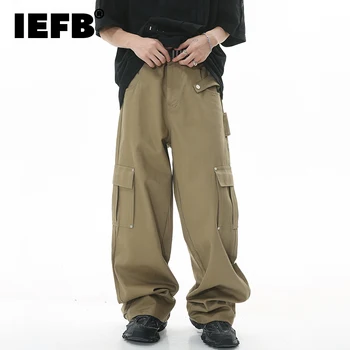 IEFB Barbati Casual Pantaloni de Moda Hip Hop Mare Buzunar Vrac Largi Picior Salopete de Culoare Solidă Safari Tyle Pantaloni Drepte 9C112