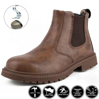 Impermeabil Protectia Muncii Ghete Barbati Cizme Din Piele Indestructibil Bărbați Pantofi Pentru Bărbați Ghete De Iarna Pentru Siguranța Pantofi Pentru Bărbați Din Oțel Toe Pantofi