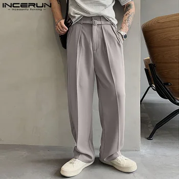 INCERUN Bărbați Pantaloni Casual Solid Butonul Joggeri Liber coreean Direct Pantaloni Barbati Cu Curea de Streetwear 2023 Pantaloni de Moda S-5XL