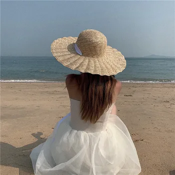 Ins Mari Refuz Elegant De Protecție Solară, Pălării Capace Vizor Femeile În Aer Liber, Plajă Vacanță De Protecție Solară Parasolar Capace Floppy Val Pălărie De Paie