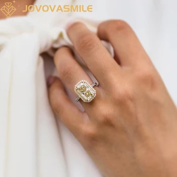 JOVOVASMILE Galben Moissanite Inel cu Diamante Cu Certificat de 5,5 carate 8x12mm Alungit Gheață Zdrobită Radiant Două-Ton Real 14k 18k