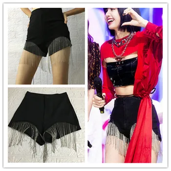 Kpop Coreea De Celebritate De Vară De Moda Streetwear Negru Hip Hop Ciucure Pantaloni Scurți Femei Club De Noapte Sexy Talie Mare Slim Pantaloni Scurți