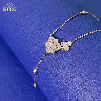 KUGG 18K Alb sau Rose Gold Colier Femei Diamante Naturale Pandantiv Romantic Earl Forma de Floare Moț Design Petrecere Bijuterii