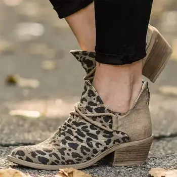 La modă Leopard de Imprimare Cizme Scurte cu Degetul Ascutit si Toc Patrat pentru Femei
