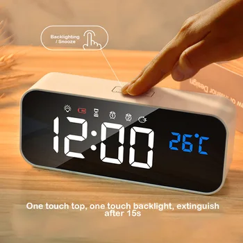 LED Digital Ceas cu Alarmă de Temperatură de Control Vocal Inteligent Reîncărcabilă Snooze Iluminare Mut Dormitor, Birou de Acasă Ceasuri