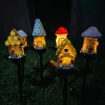 LED-uri Lumina Solară Lawn Multi de Artizanat în Miniatură Fairy Casa Solară în aer liber, Decor Gradina LED Lumina de Rășină de Vaci de Crăciun Lampa