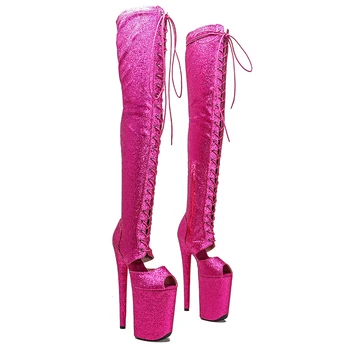 Leecabe 23CM/9inches lucios strâns Cizme Pentru Femei Indesata Platforma sexy Cizme Înalte de Partid Pantofi Doamnelor 5B