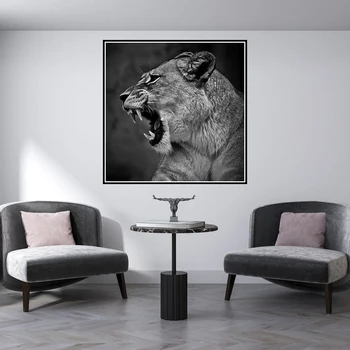 Leu African Alb-Negru Foto Răcnește Animale Panza Pictura Arta De Perete Imagine De Imprimare Galerie Living Interior Decor Acasă