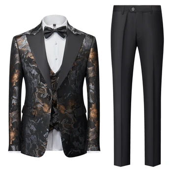 M-5XL (Sacou + Vesta + Pantaloni) Costum pentru Bărbați Afaceri de Moda Elegant Slim Casual Domn de Nunta Formale, 3 BUC Set Sacou Costum