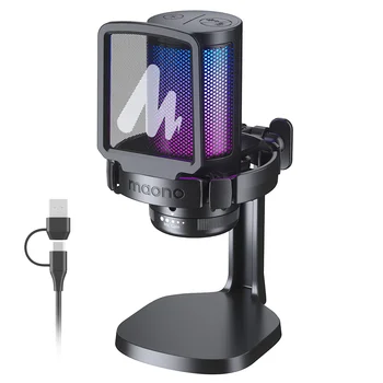Maono Gamerwave DGM20 USB Microfon Gaming cu Microfon Condensator Microfon RGB Microfon de Anulare a Zgomotului Microfon Cu Câștig Mic,Lumină RGB,O Cheie Mut
