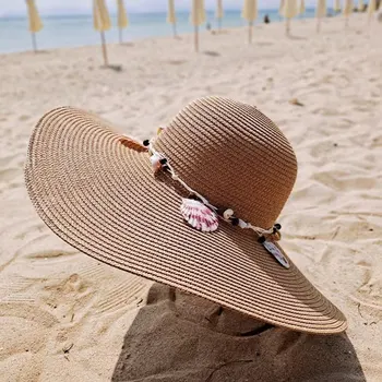 Margine Largă Shell Moda De Protecție Solară Femei Palarie De Vara Vara Primavara Nuanta De Culoare Solidă Pălărie De Paie Femei Capac