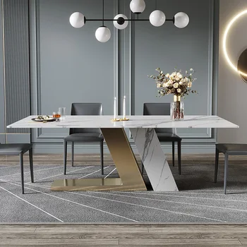 Masa si scaune combinație modern, minimalist, minimalist, cameră de zi mică masă dreptunghiulară de marmură masa