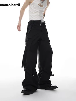 Mauroicardi Toamna Rece Alb Pur, Drept Emo Cargo Pantaloni pentru Barbati Multi Buzunare Negru de Lux Designer de Bărbați, Îmbrăcăminte de Stradă