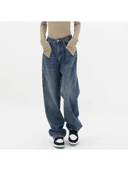 Moda coreeană Y2K Epocă Talie Mare Streetwear Stil Blugi Femei Largi Picior Umflat Denim Pantaloni Haine de sex Feminin