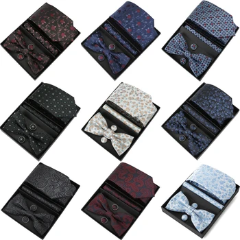 Moda Desiganer Brand Cravată Set Cadou Cutie Cu Papion Buton Batiste Pentru Barbati Bussiness Nunta Mire Frac, Cravată 2023