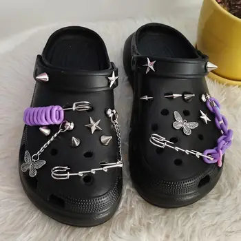 Moda Punk Metal Croc Farmece Designer Nitului Pin Lanț de Pantofi Farmecele pentru Croc DIY Nouă Epocă de Lux Decoratiuni de Pantofi All-meci
