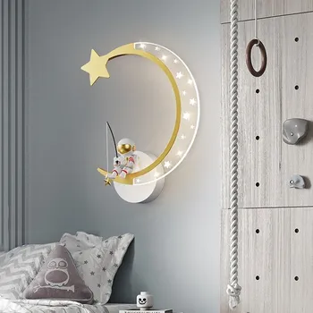 Modernă cu LED-uri Lămpi de Perete Cristal Desene animate Astronaut, Star Moon Camera Copiilor Sconces Perete Pentru Dormitor, Noptiere, Corpuri de Decor Luciu