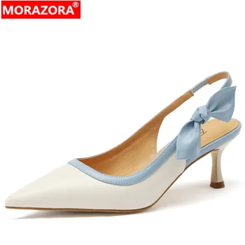 MORAZORA 2023 Noi Piele naturala Sandale Femei Aluneca Pe Tocuri Subtiri de Mare Pantofi Pantofi Doamnelor Elegante Culori Amestecate Sandale