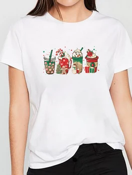 Moș Crăciun De Moda Crăciun Fericit Femei Tricou Desene Imprimate Tricou Tricou Femei De Anul Nou T-Shirt Graphic Fete Cadouri Topuri