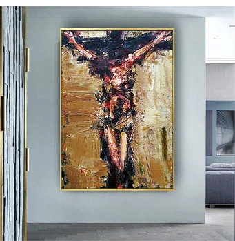 Mână-Pictat Creștin Arta De Perete Răstignirea Panza Poster Isus Pe Cruce Pictură În Ulei Religie Murala Pentru Sala De Mese Sala De