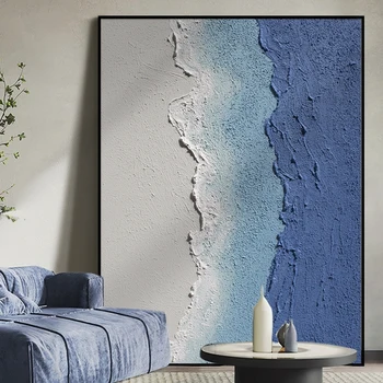 Mână-pictat Pictura in Ulei Albastru Ocean Val Abstract Modern, High-end Acasă Decor Camera de zi Dormitor Coridor Murale de Perete de Arta