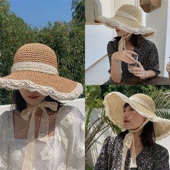 Noi Femeile de Vară Viziere Pălărie Pliabilă Palarie de Soare Largă de Mare Plaja de Refuz Pălării de Moda Pălărie de Paie Femme Plaja Protectie UV Capac
