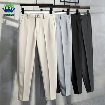 Noua Primavara-Vara Pantaloni Costum Bărbați Subțire De Afaceri Clasic Gri-Negru Kaki Drept Coreean Pantaloni Formale De Sex Masculin Plus Dimensiune 27-40 42