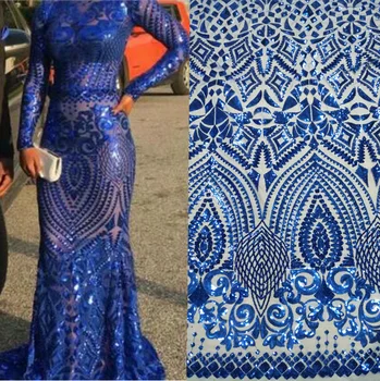 Noul design african dantela tesatura 2017 culoare Albastru franceză tul dantela material pentru rochia de mireasa.Swiss voile dantelă în elveția