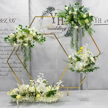 Nunta arcada flori artificiale flori hexagon ușa de fundal cadru geometric sta nunta suport de flori