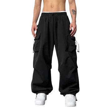 Oamenii Elastic Pantaloni Culoare Solidă Vrac Drawstring Jogger Trening Pantaloni Casual cu Buzunare Streetwear