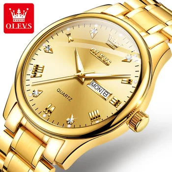 OLEVS de Aur de Moda Cuarț Ceas pentru Bărbați din Oțel Inoxidabil rezistent la apa Luminos Săptămână Data Mens Ceasuri de Top de Brand de Lux Ceas de mână
