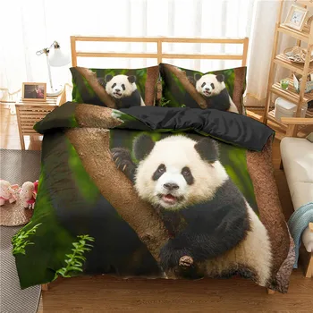Panda Carpetă Acopere Stabilit Regele Regina Animale Drăguț Diferite Ipostaze Ramură de Bambus Set de Pat Alb Negru 2/3pcs Poliester husă de Pilotă